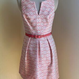 Trina Turk Red-Orange and White Dress